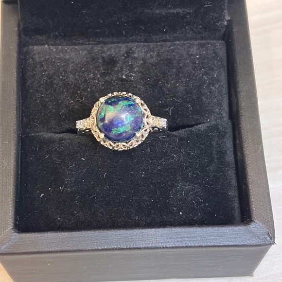 925 Sterling Silver Jewelry - Silver with Platinum overlay Azur-malachite Ring size 7